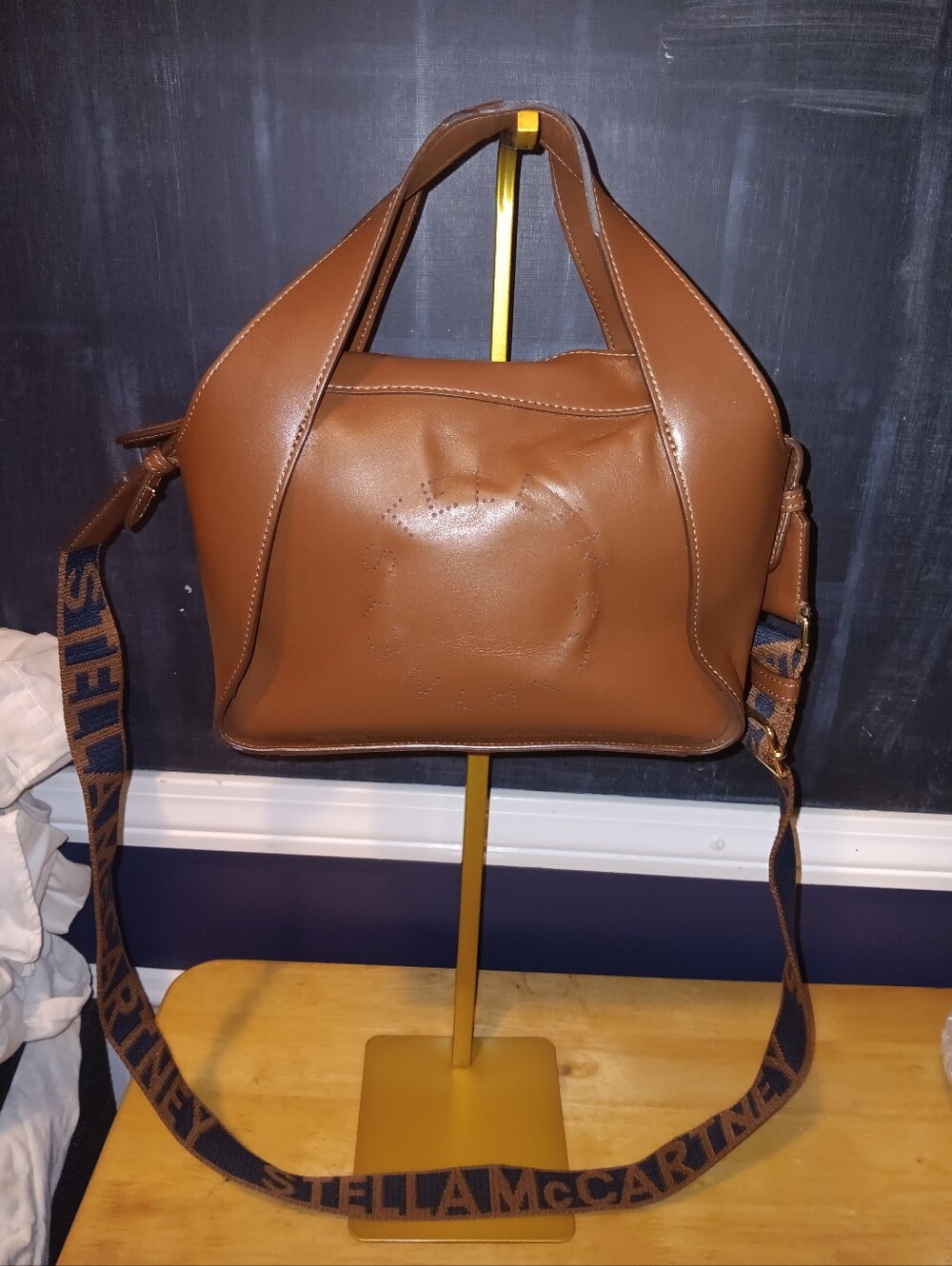 Stella McCartney Brown Faux-Leather Shoulder Bag with Logo Strap